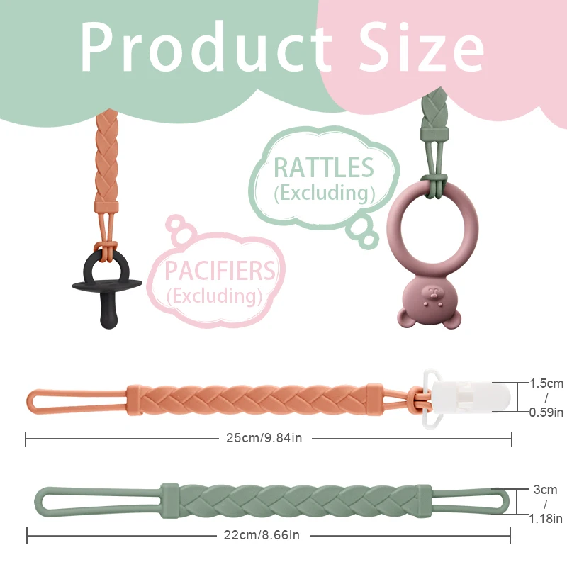 

Универсальный силиконовый держатель для соски, подходящий как для мальчиков, так и для девочек; без BPA, мягкий и гибкий, с текстурированной поверхностью.