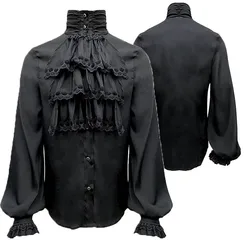 Mens Renaissance Costume Ruffled Long Sleeve Lace UP Medieval Steampunk Pirate Shirt Cosplay Prince Drama Stage Costume Tops