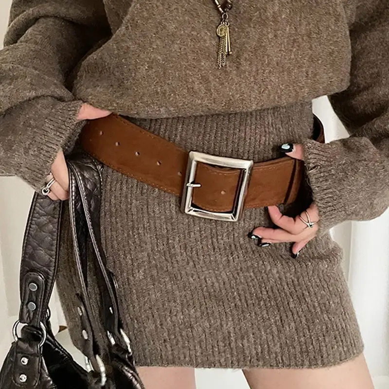 Spring summer new Korean style women's wide waistband,suede like square needle buckle belt,waist seal with coat,simple design