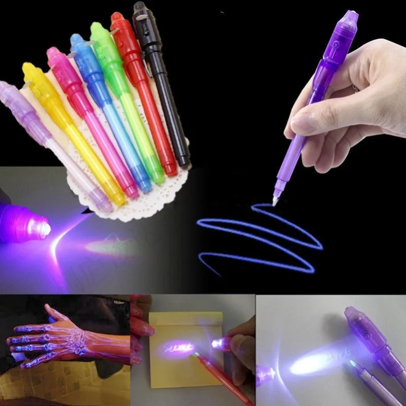 NEUE Leucht Licht Stift Magie Lila 2 In 1 UV Schwarz Licht Combo Zeichnung Unsichtbare Tinte Stift Lernen Bildung Spielzeug für Kind