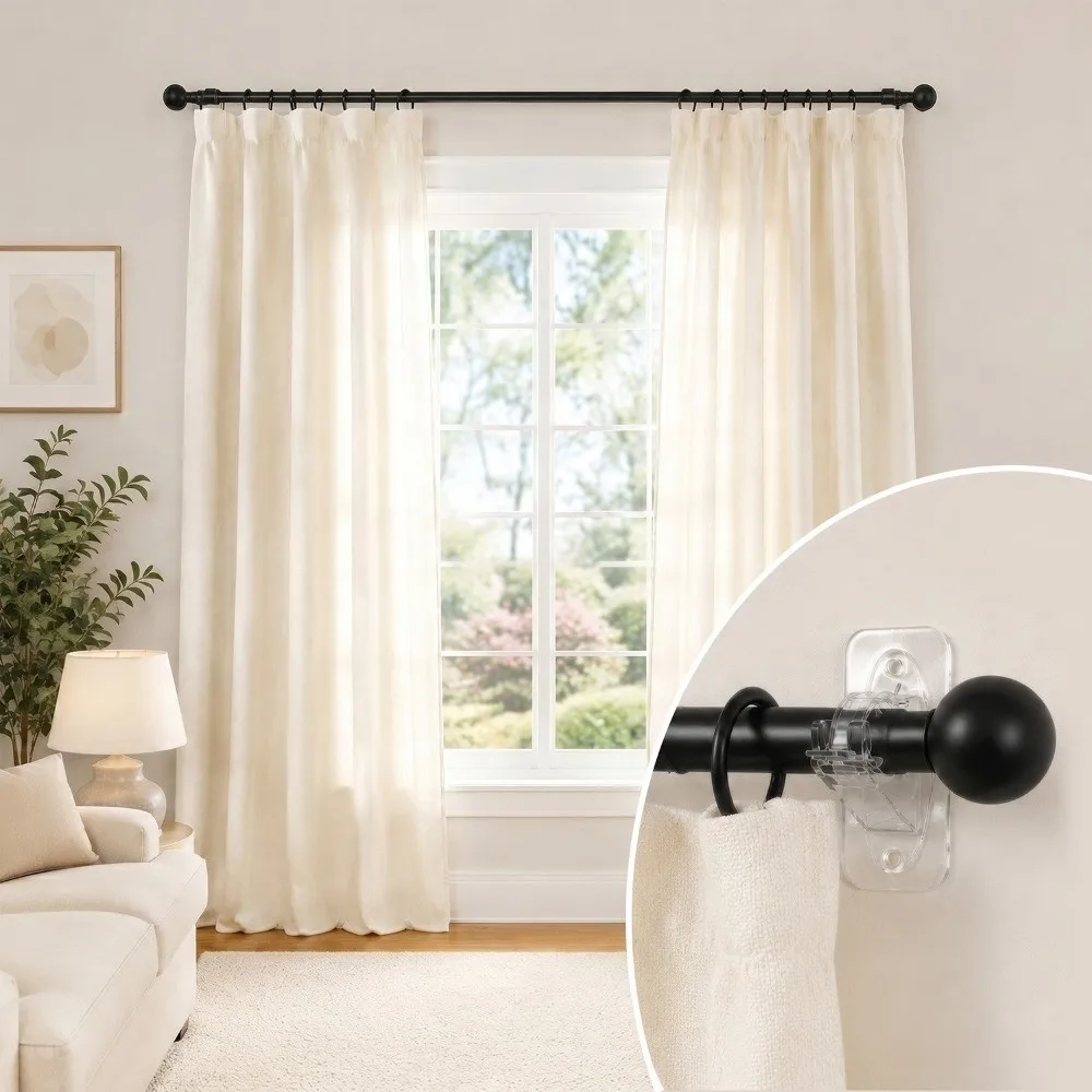 2pcs/set No Drill Curtain Rod Brackets Adhesive & Screw Dual Use Heavy Duty Curtain Support Hooks Adhesive Curtain Holders