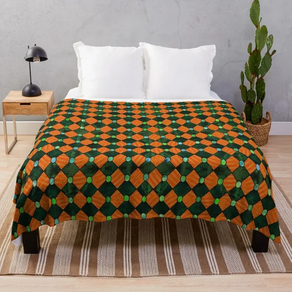 Harlequin in Orange and Green Throw Blanket Hairys Nap Luxury Thicken Softest Blankets