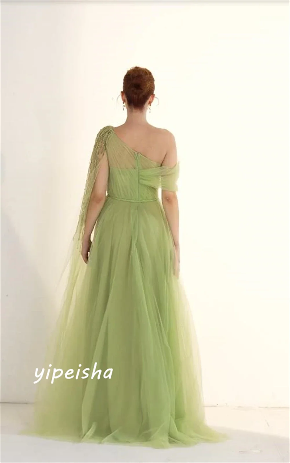 Yipeisha-Elegant Vestidos de Um Ombro, Sparkle vestido de baile, Beading Paillette, lantejoulas drapeadas Organza