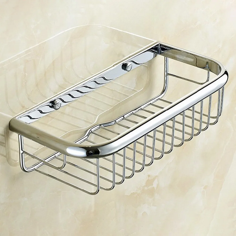 300mm Polished Chrome Brass Wall Mounted Single Tier Soap / Sponge Shower Storage Basket / Bathroom Accessory tba513