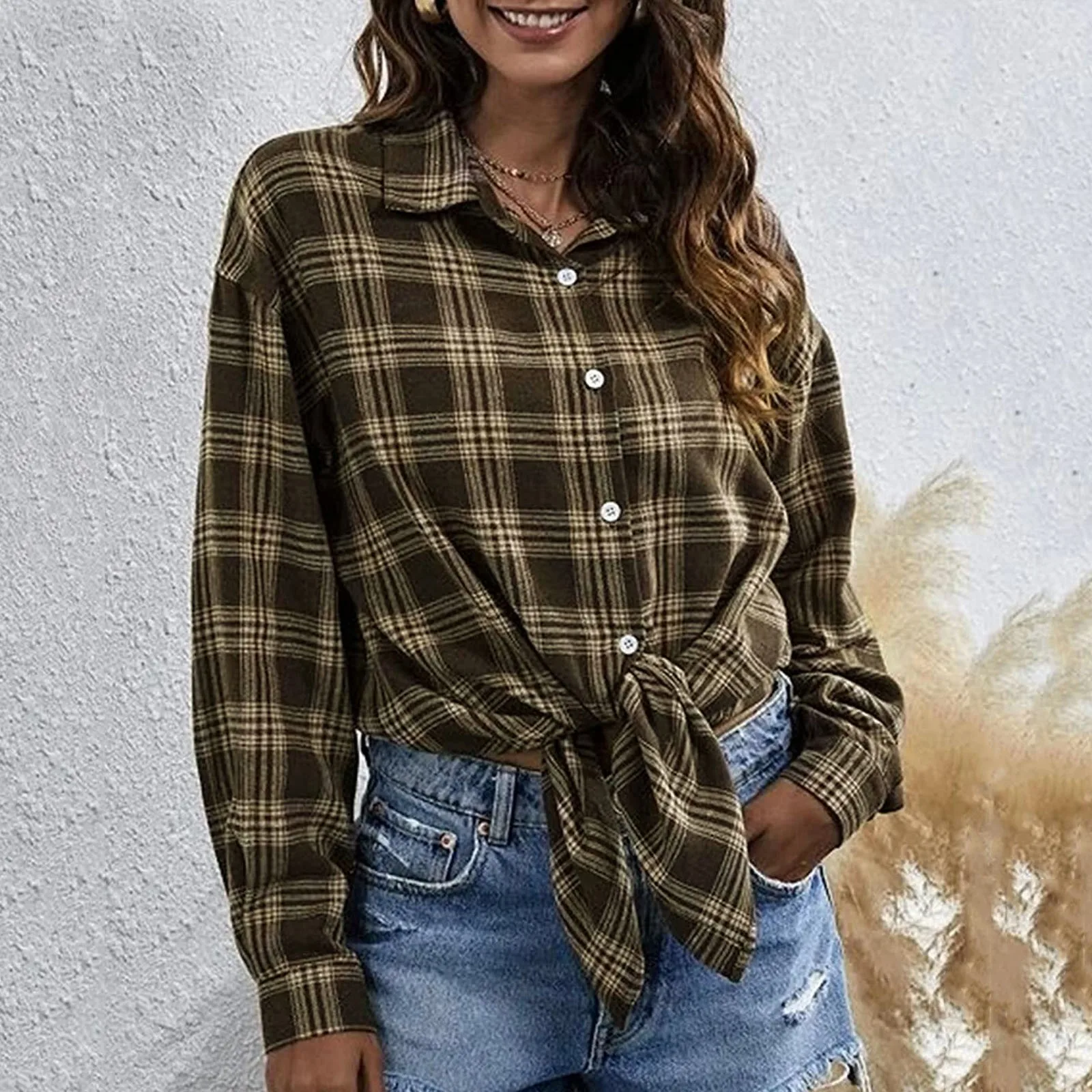 Women’s Casual Plaid Flannel Jacket Classic Oversize Long Sleeve Button Down Patch Pocket With Flap Fall Shirt Camisas De Mujer