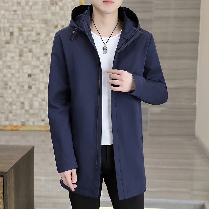 2024 Spring and Autumn New Men's Fashion Baita Jacket Youth Mid length Coat Hat Detachable Casual minimalist Windbreaker 313