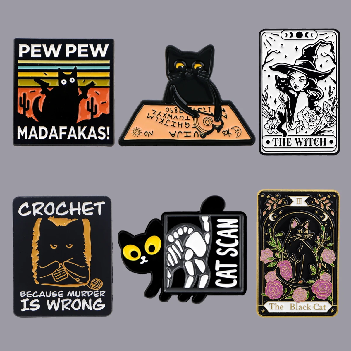 

5pcs/set Cartoon Cute Black Kitten Enamel Pin Big Eyes Cat Brooches on Clothes Badge Cosplay Halloween Jewelry Party Gifts