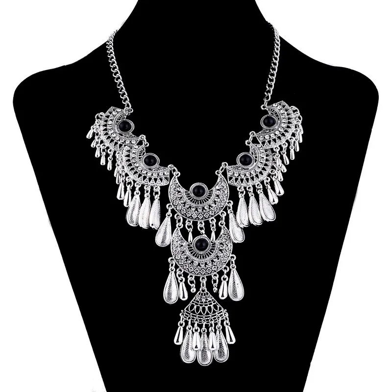 Fashion Ethnic Gypsy Bohemian Choker Necklace For Women Beads Drop Tassel Vintage Big Statement Collier Femme Party Jewelry