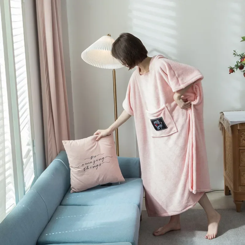 Cloak one-piece bath towel can be worn with hooded bath skirt bathrobe home soft cotton velvet hooded skirt bathrobe