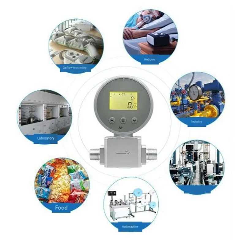 Nitrogen Gas Flow Meter AMS2106 Digital Display Mass NPT1/4 0-200L/Min Compressed Air Oxygen