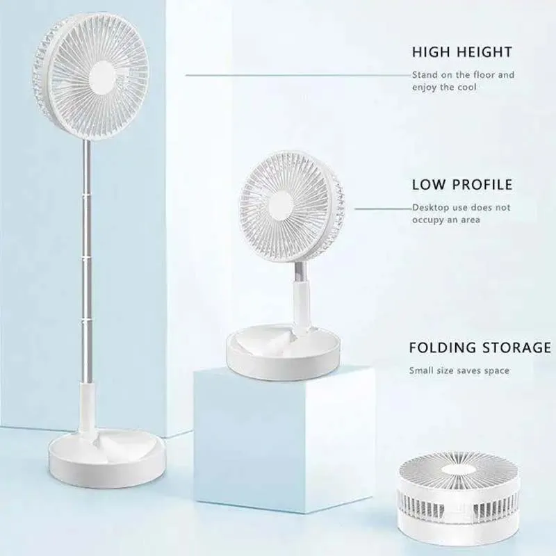 Faltbarer Teleskopischer Kabelloser Tragbarer Tischventilator USB-Aufladbar Eingebauter Akku Oszillierender Standventilator zur Luftkühlung – Detail 3