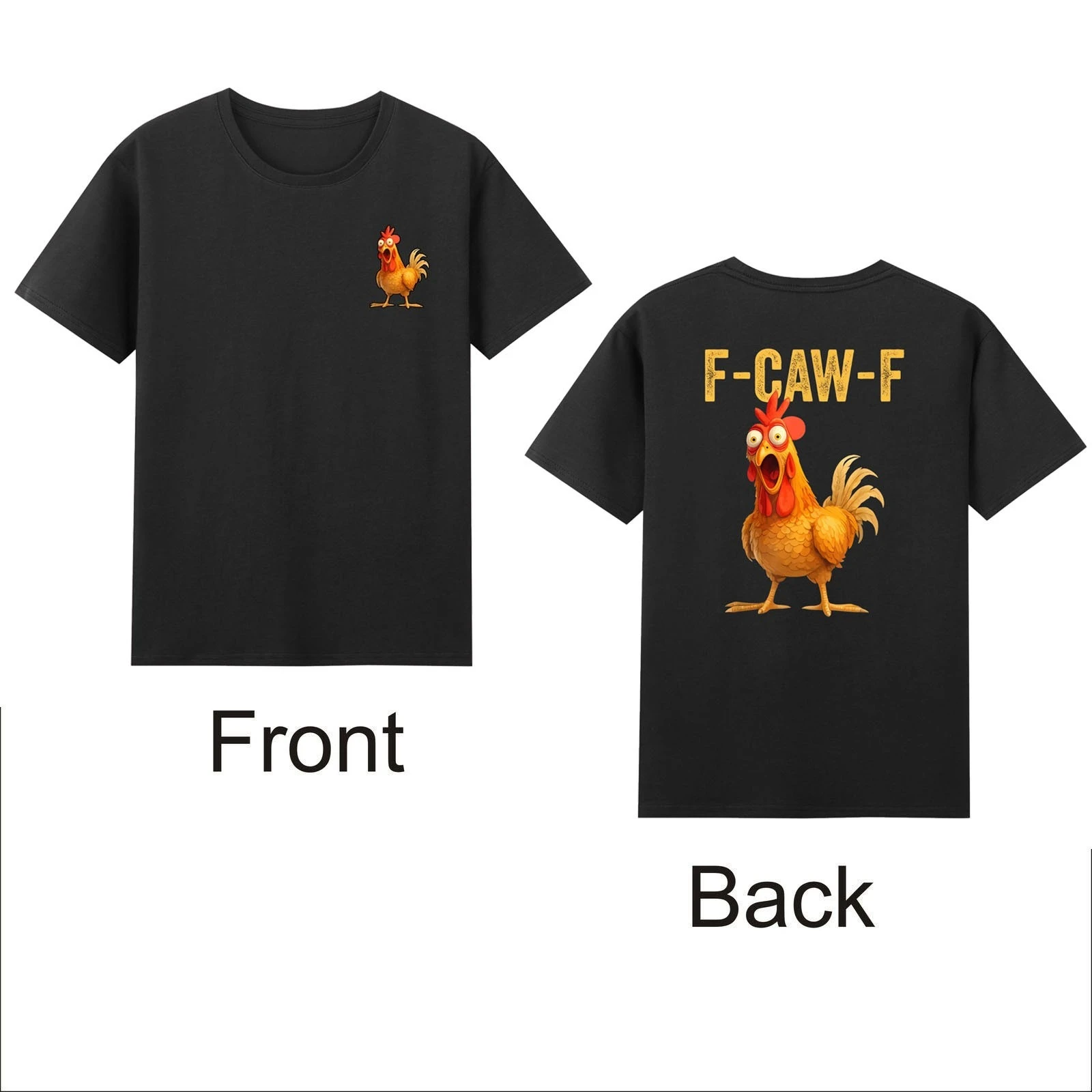 يتميز F-Caw-F على مرجع نكتة دجاج مثير للاهتمام مع تي شيرت رجالي ريترو برقبة دائرية مطبوع على كلاهما من الأمام والخلف