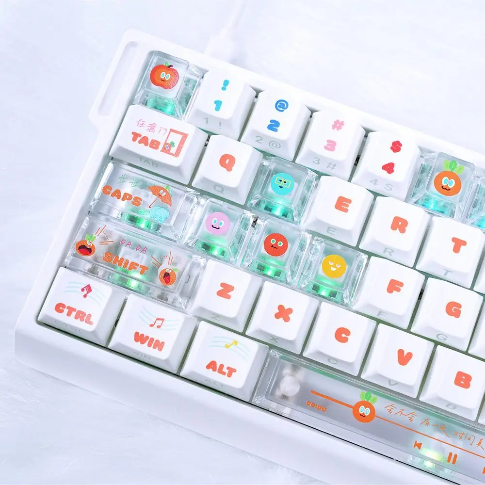 73 Keys Robub Keycaps Side Engraved Light Cherry Dye-Sub PBT PC Customised Key Cap for Mechanical Magnetic Keyboard Wooting