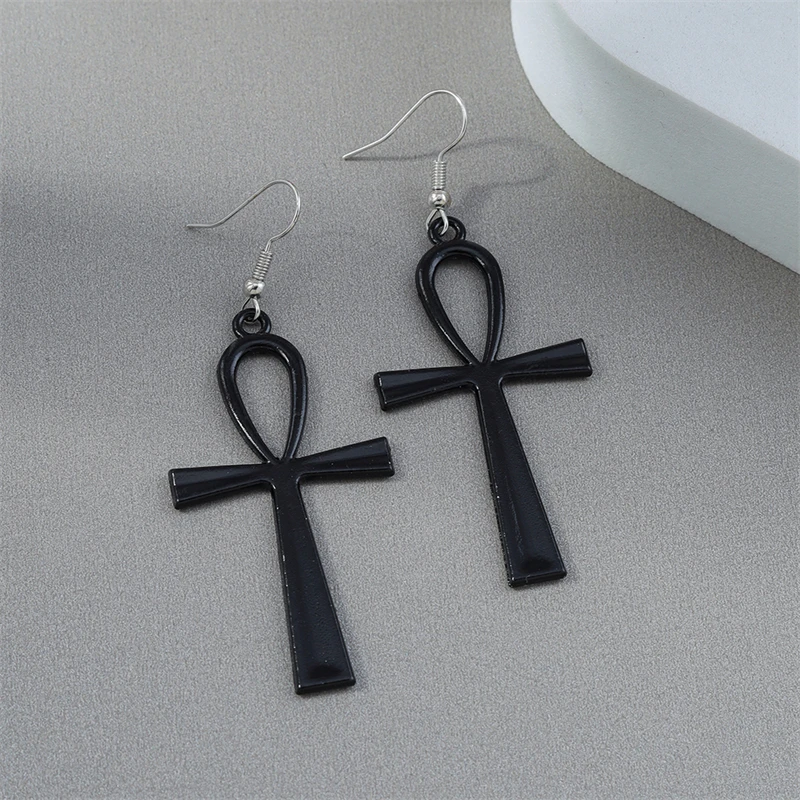 Punk Gothic Übertriebene Lange Metall Kreuz Tropfen Ohrringe für Frauen Mädchen Party Urlaub Schmuck Zubehör – Detail 10