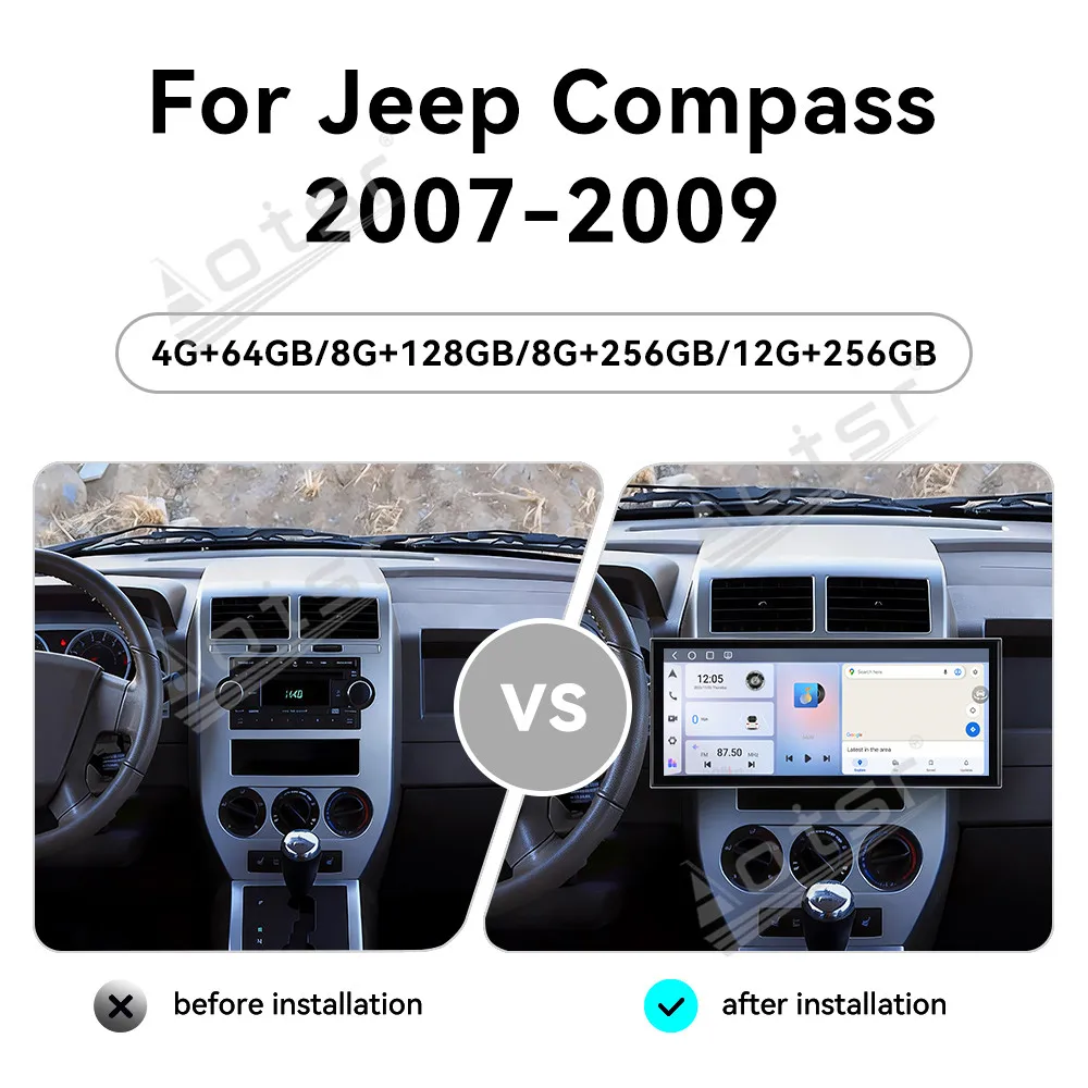 CarPlay 15.8’’ Android 15 For Jeep Compass   2007-2009 Carplay  Car gadgets Car GPS Navigation HD Screen Multimedia Player Head