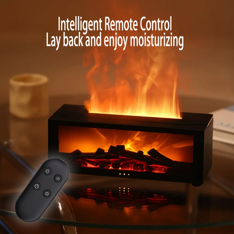 USB flame fireplace humidifier with essential oil diffuser, night light, 3-speed timer, low water level protection - suitable