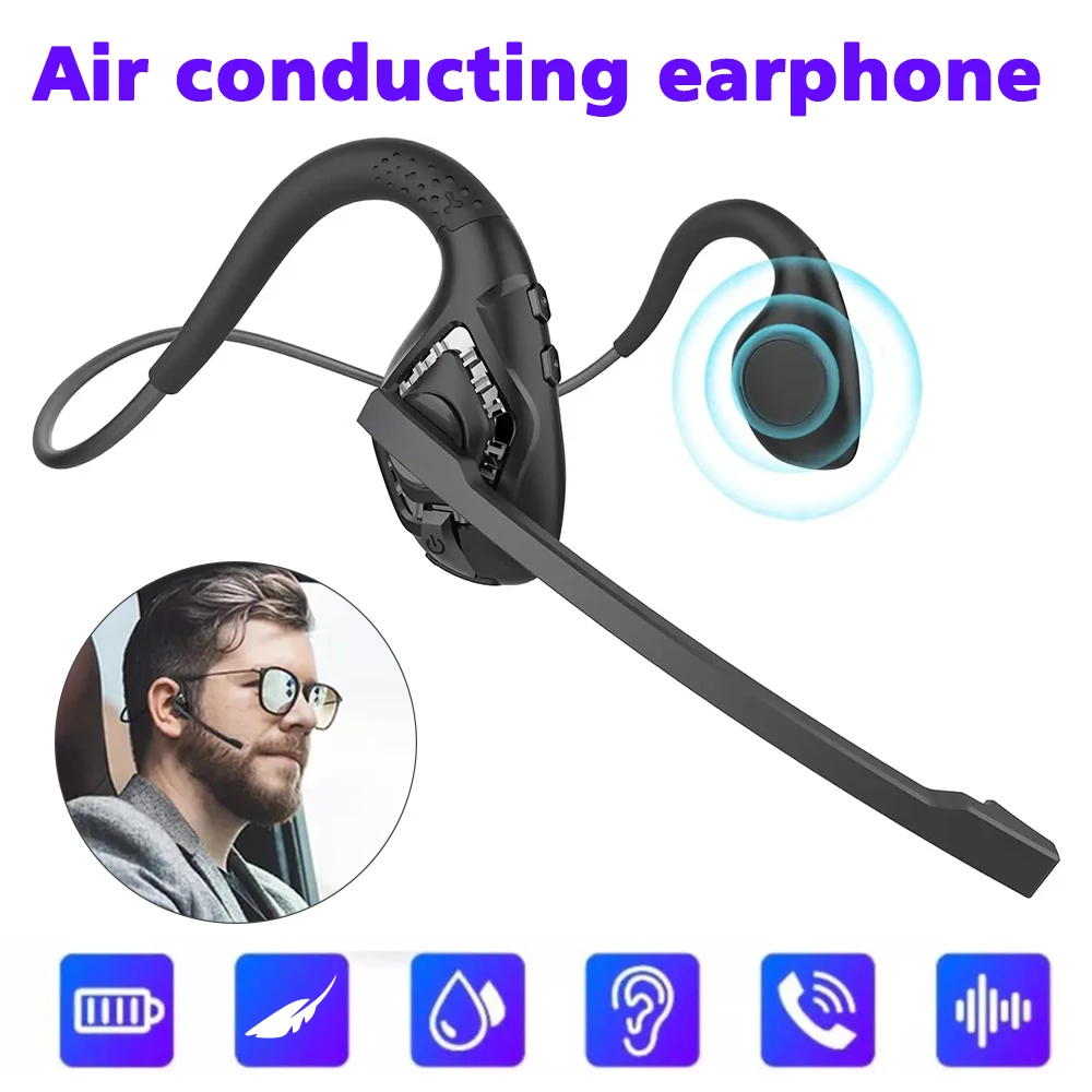 Open-Ear Bluetooth Headsets with Noise Canceling Boom Microphone Lightweight Wireless Headphones for Trucker Office Call Center