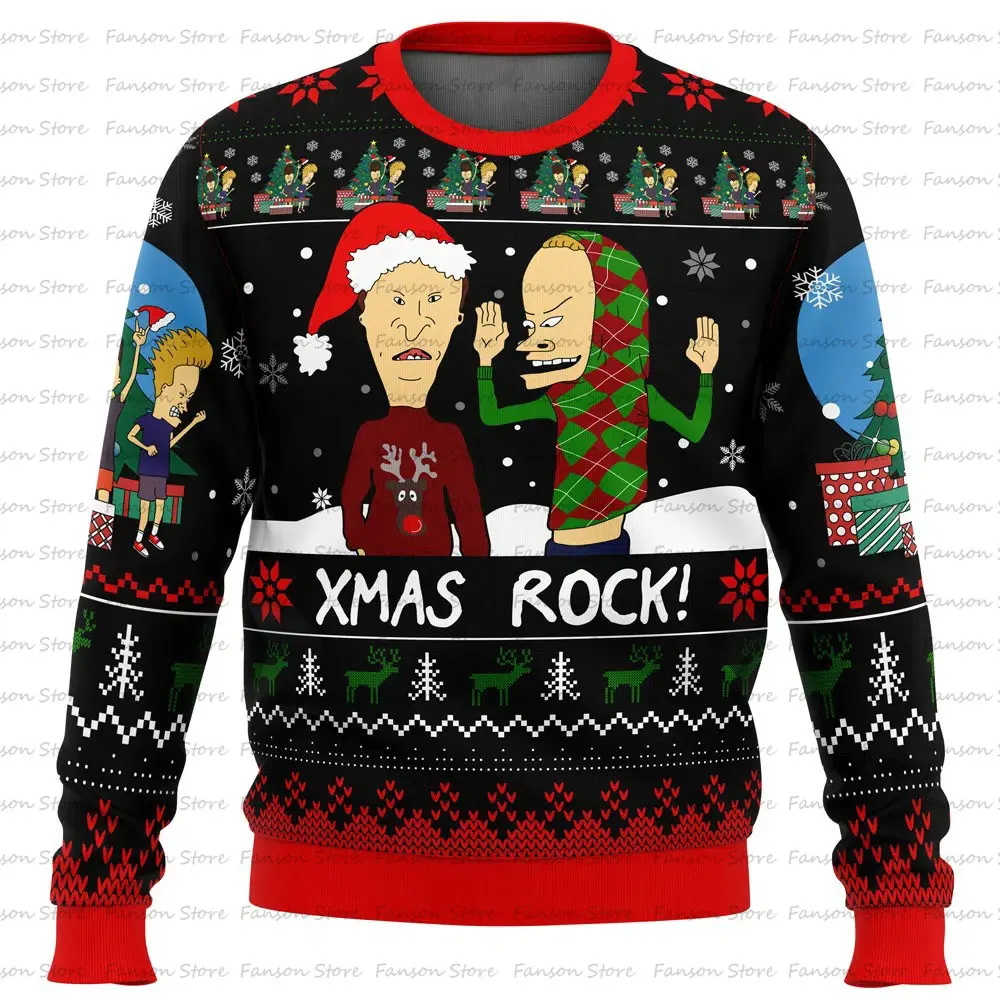 Pull de dessin animé Beavis et Butthead pour hommes et femmes, Rock On en-ly, Anime, Sweat à capuche de couple, Pull de Noël, Y-