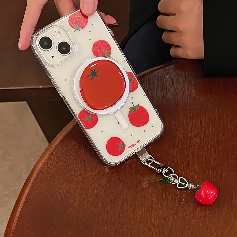 Uroczy koreański uchwyt magnetyczny do telefonu w kształcie pomidora, podstawka Griptok, kompatybilny z iPhone 17, Pad, Magsafe, Smart Tok