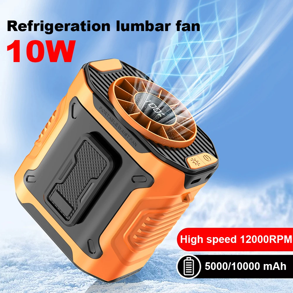 Portable Waist Fan Rechargeable Hanging Neck Fan Wearable Belt Shirt Body Fan with LED LightsOutdoor Working Waist Clip Fan