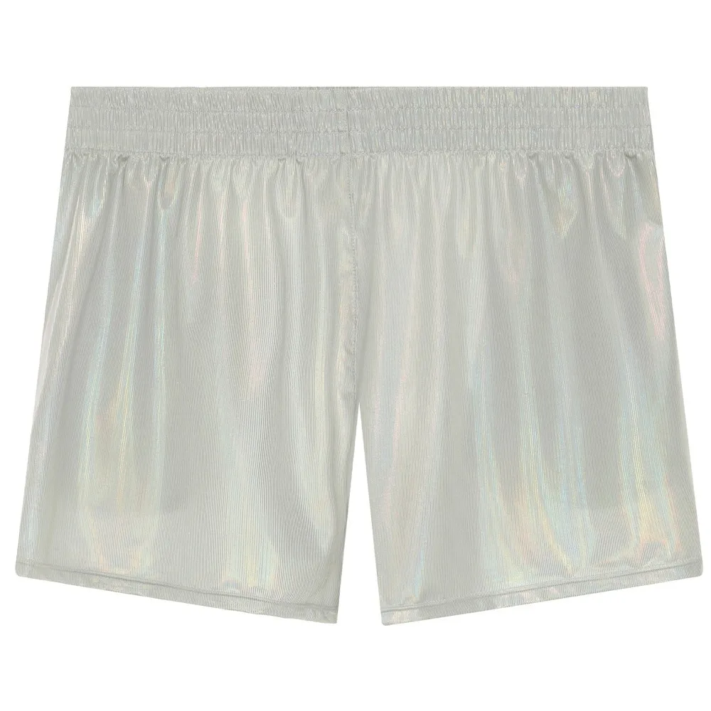 Men's Metallic Shiny Faux Leather Boxer Shorts with Pockets Sexy Low Waist Casual Breathable Short Pants Stage Dance Clubwear