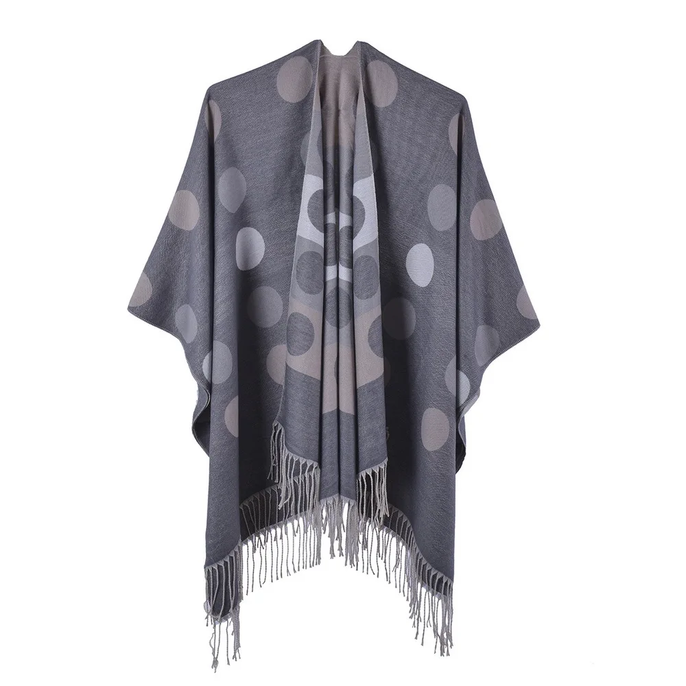 

2022 European American New Women's shawl Tassel Wave Point Fork Cape Thickened Warm Four seasons Universal Cape Ponchos P2