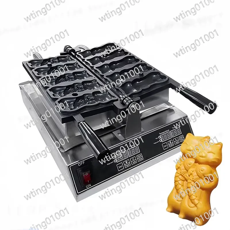 110V 5pcs Mini Cat Hug Fish Shaped Taiyaki Making Machine Non Stick Waffle Baker for Snack Shop