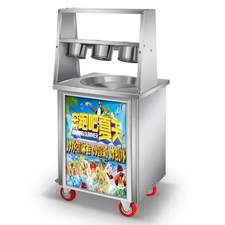 

Commercial Single Square Pot Ice Cream Machine for Restaurants for Fried Yogurt Smoothie Milk Fruit Ice Cream Rolls