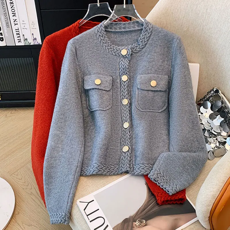 

Autumn Long Sleeve Fashion Women Cardigans Sweater Knitted Coat Short Casual Single Breasted Korean Slim Chic Ladies Tops Women