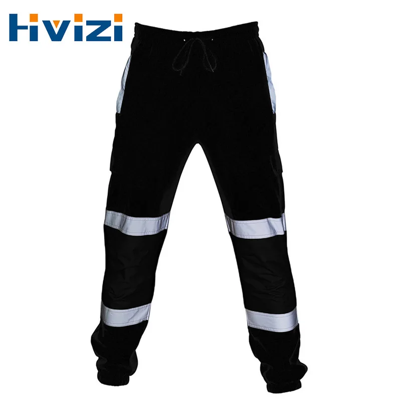 Men Road Work High Visibility Casual Pockets Work Cycling Trousers Pants Men\'s Reflective Training Sports Pants