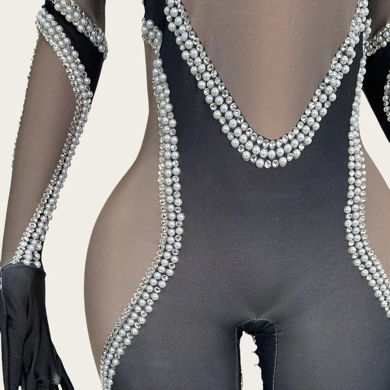 Suidao المرأة سباركلي الراين اللؤلؤ دنة ضيقة بذلة مثير فتاة الإستعراض أداء ارتداء ليلة حفلة أزعج المرحلة ارتداء