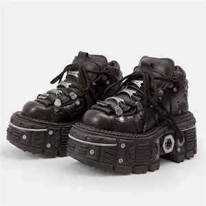 Mode Marke Design Qualität weiblicher Punk Gothic Schuhe bequeme High Heels Dekoration Metall Nieten Motorradstiefel 10 Hauptverkauf Bota de Schädel - №4