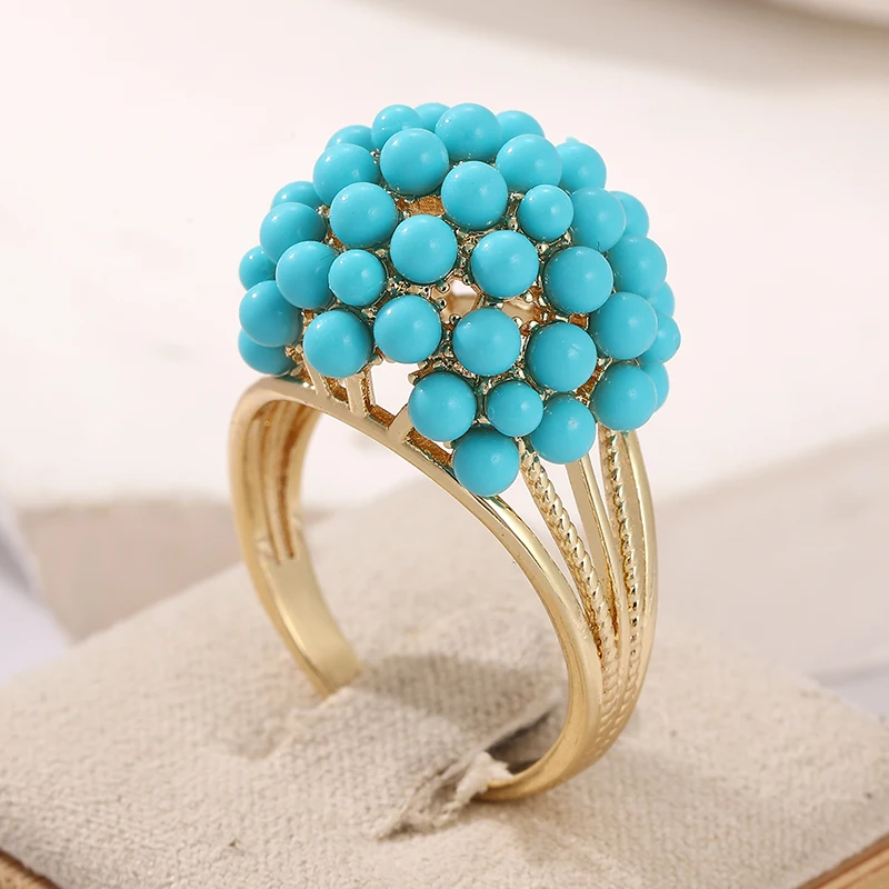 Vintage-Ring für Damen mit eingelegtem blauen Stein, ethnische Goldfarbe, geometrisch, hohl, für den Alltag, Party-Schmuck, Jubiläumsgeschenk – Detail 4