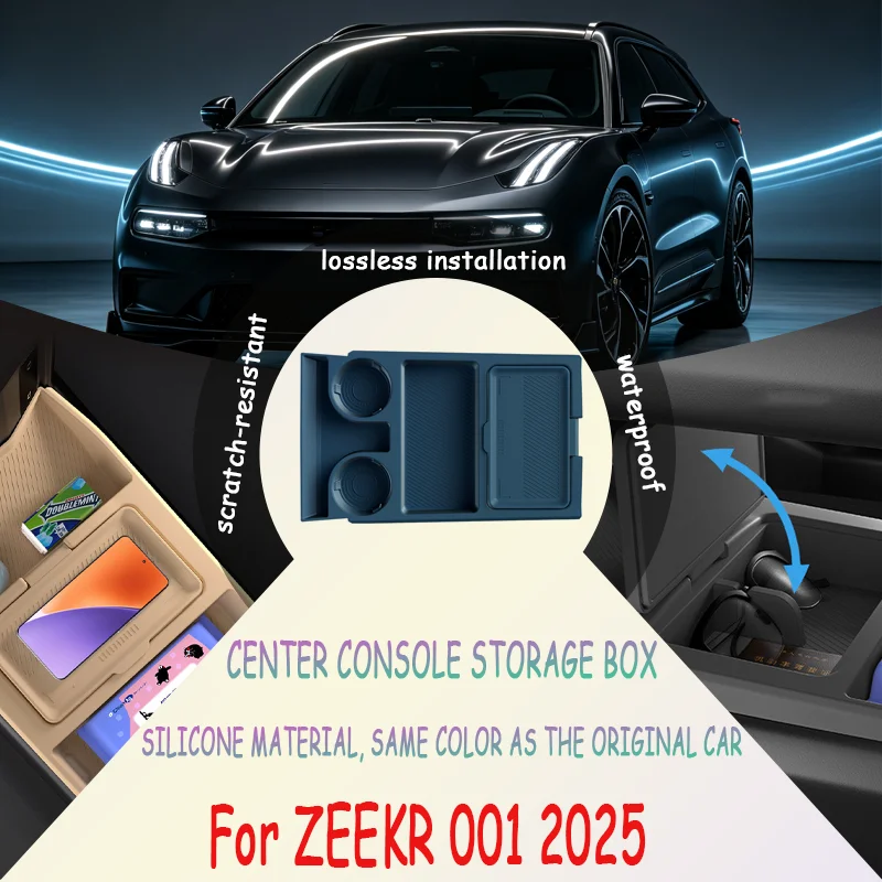 For ZEEKR 001 2025 Center Console Lower Storage Box, Drop-in Organizer Tray, Sunglasses Holder, Interior Accessory