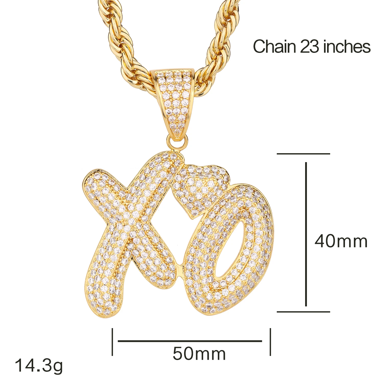 

Fashion Trend Rap Letter XO Love Pendant Necklace men's Fashion Hip-hop Party Zircon Cuban Chain Jewelry Gift