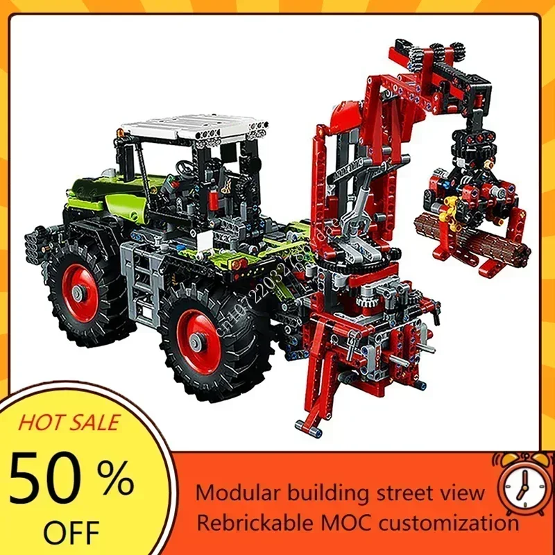 High-Tech CLAAS XERION 5000 TRAC VC Custom Puzzle MOC-42054 Self Dumping Trailer Engineering Transport Vehicle Toy