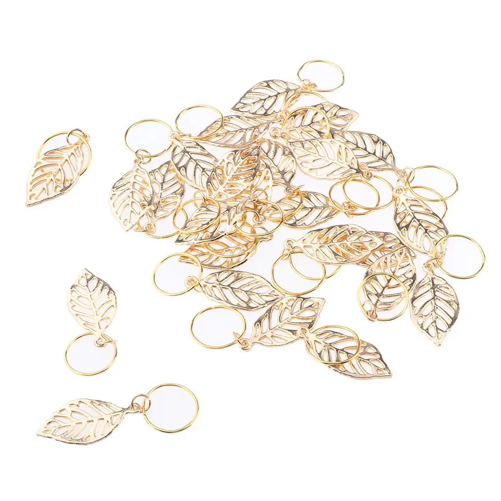 Unisex Hair Pendants for Braids Golden Leaves Dreadlock Accessories for Hairstyling and Hair Decoration