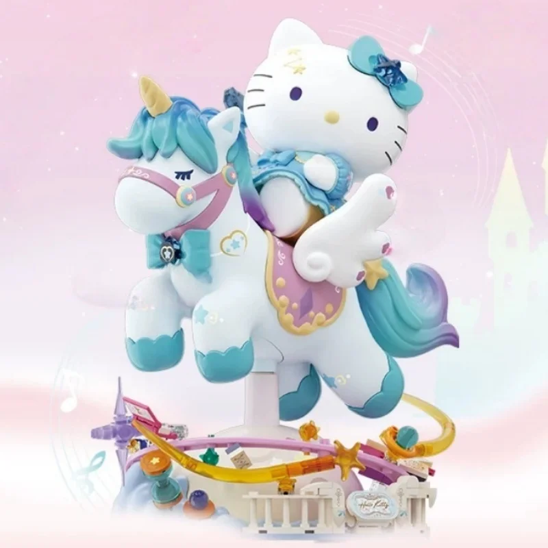 New HelloKitty Diamonds Galaxy Building Block Rotating Music Box Assembly Model Toys Decoration Nightlight Birthday Gift