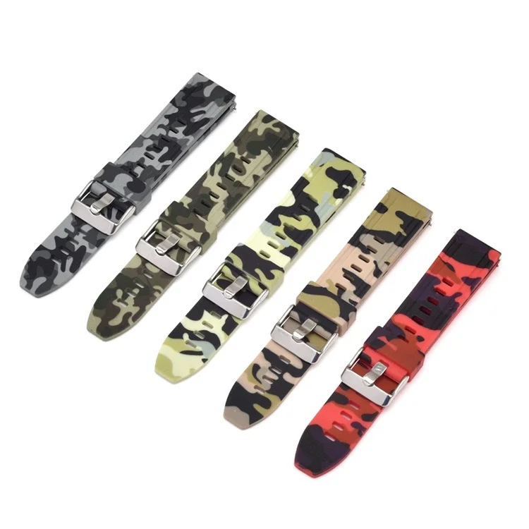 18mm 20mm 22mm 24mm Watch Band for Samsung Galaxy Watch 3 41 45mm Watch 42 46mm Camouflage Silicone Strap Quick Replease Band