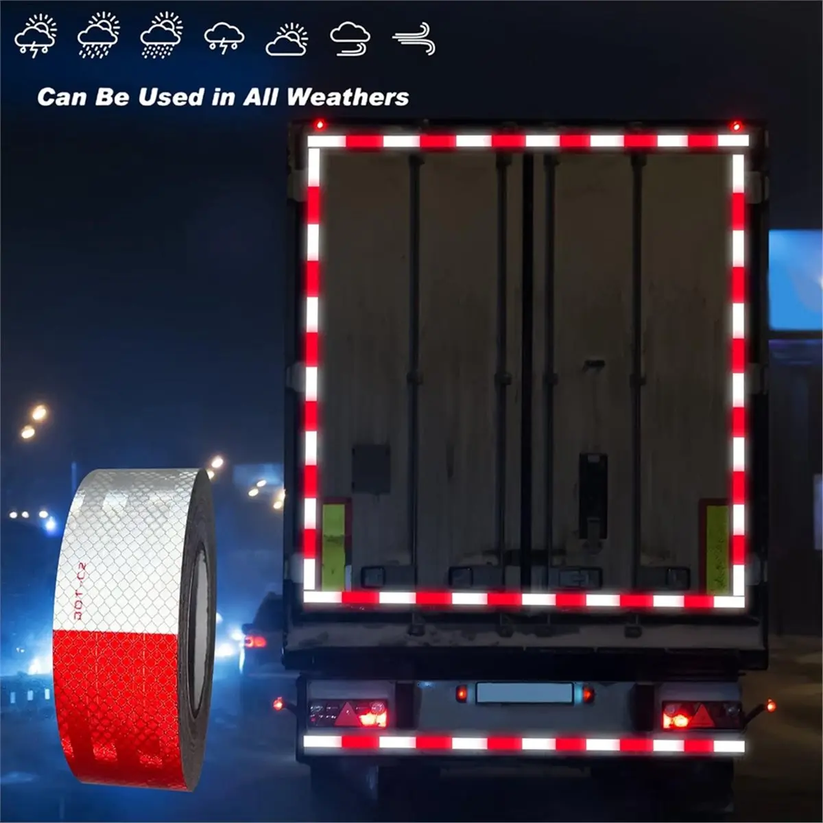 DOT-C2 Reflective Tape 5cm X 2000cm Red White Reflective Tape Adhesive Reflector Tape Warning Safety Tape for Vehicles