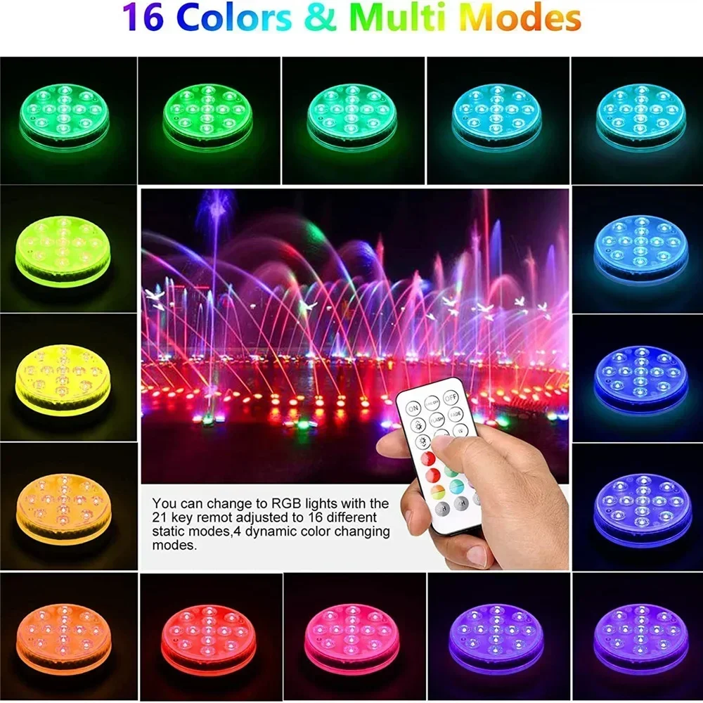 업데이트된 IP68 잠수정 조명 RF 원격 자석 흡입 컵이 있는 RGB 수중 풀 조명 연못 수영장 수족관용 야간 램프