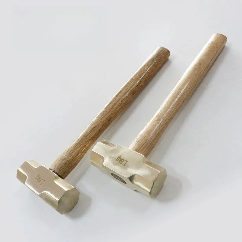 Brass Octagonal Hammer Wooden Handle Hammers Professional Woodworking Hand Hammer Explosion-proof Portable Manual Hammers