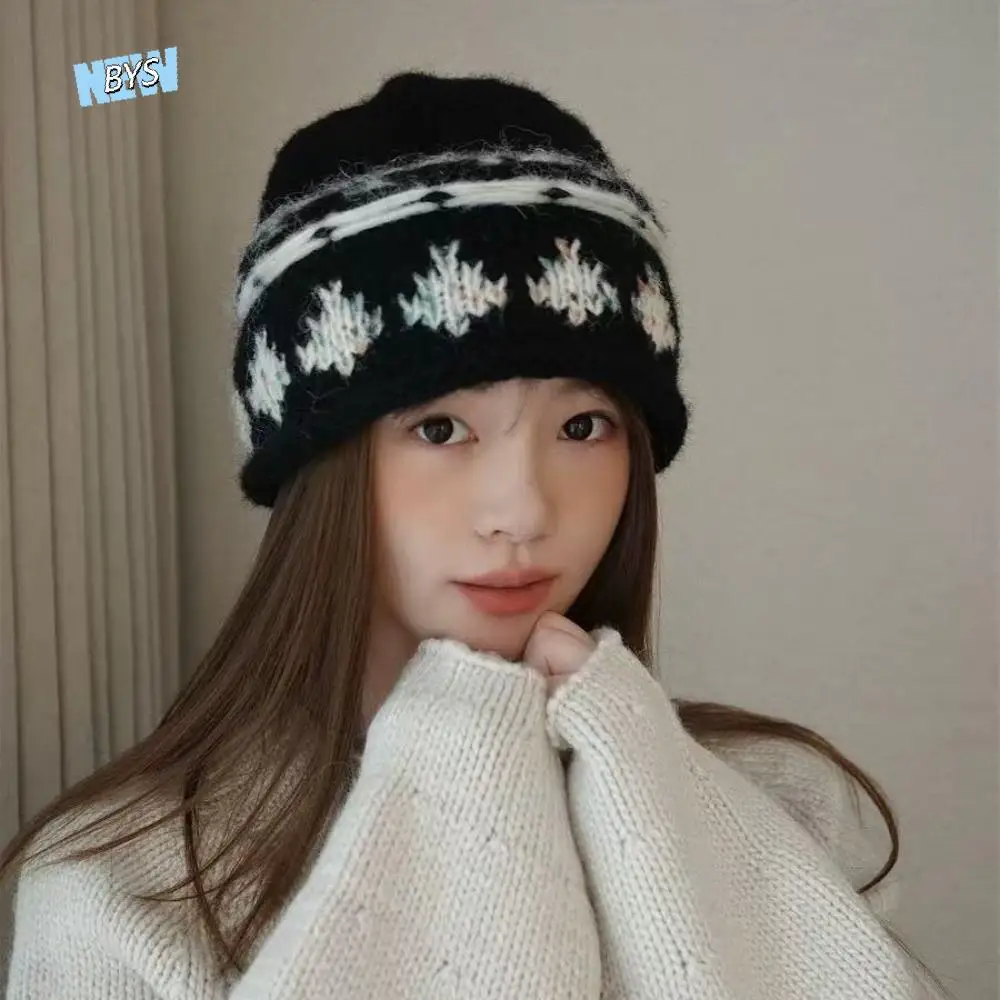 

Fashion Jacquard Pattern Retro Beanie Hat Knitted Warm Warm Knitted Cap Korean Fair Isle Style Winter Cold Hat Autumn