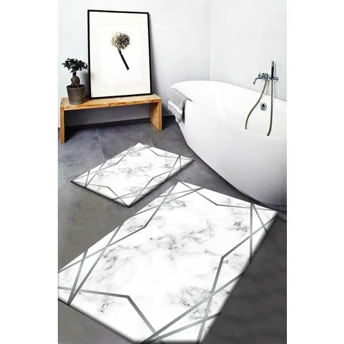 Else Carpet Else Gray White Black Line Marble Washable Non-Slip Bath Mat 2li Toilet Seat Pad Mat Dts-31