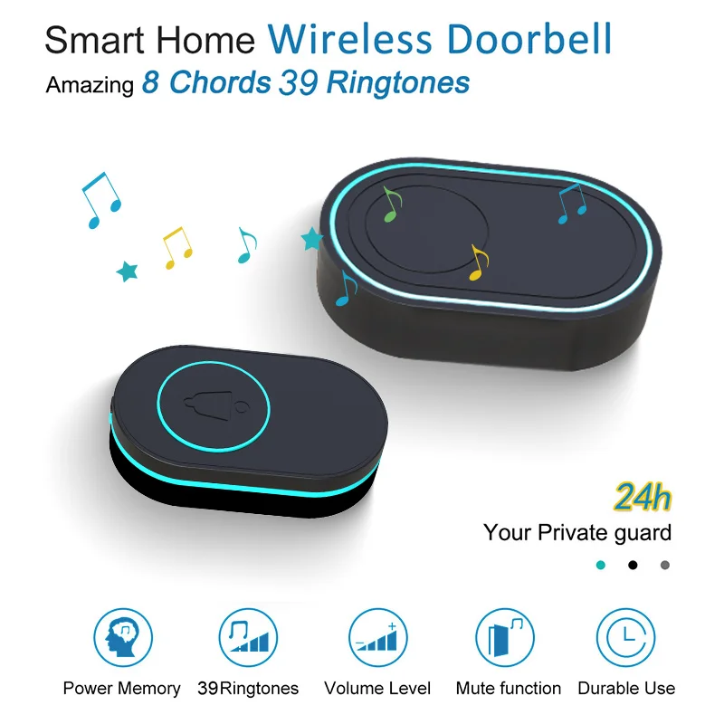 Wireless Doorbell Smart Home Doorbell IP67 Waterproof Outdoor Button LED Flash House Security Alarm