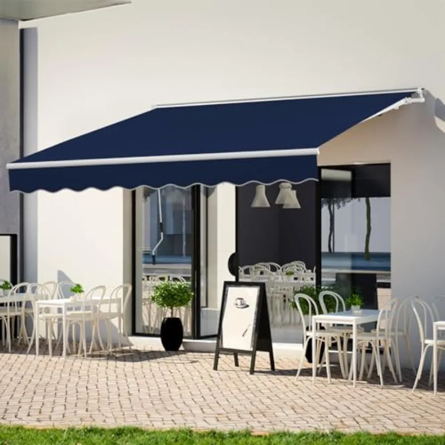 Manual Retractable Awning, Patio Awnings Sunshade Shelter Cover with Crank Handle and Water-Resistant Polyester, Outdoor Canopy