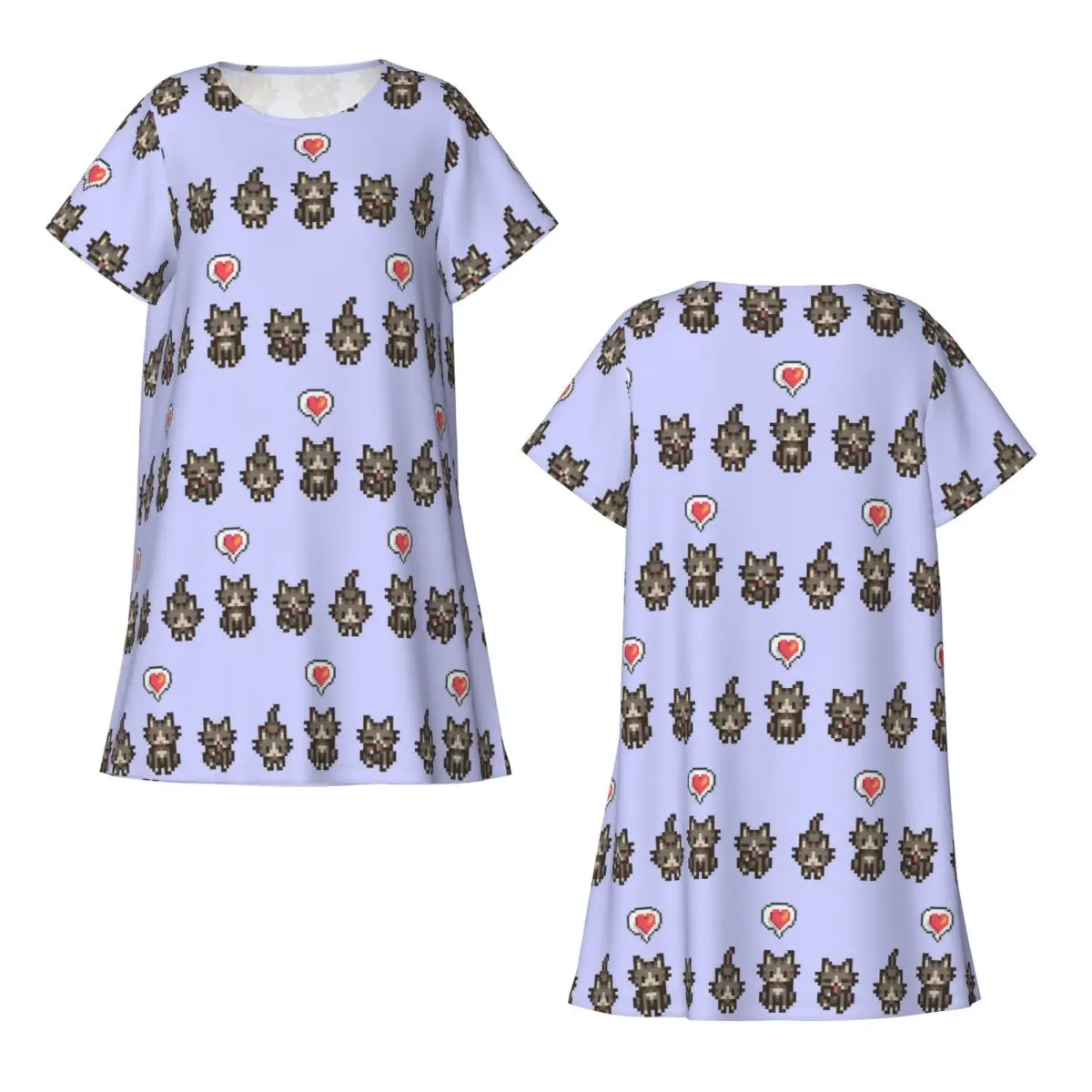 Custom Stardew Valley GreyGray Cat Short Sleeves Nightdress For Sleepshirts Women Short Sleeve Nightgowns Loose Pajama Dress