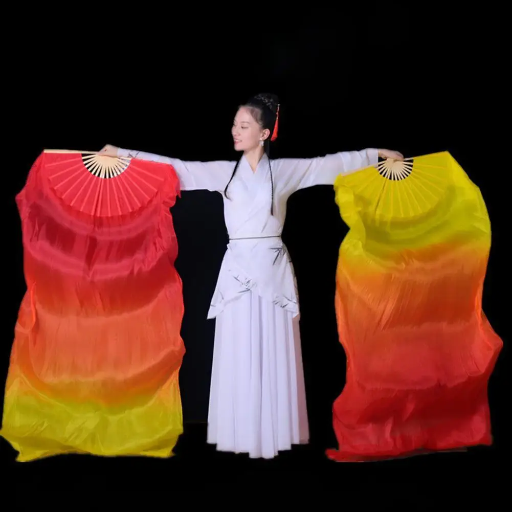 Women Belly Dance Silk Fans Children's Fan For Dancing Extended Double-Sided Adult Bamboo Performance Gradient Color Dance Fans