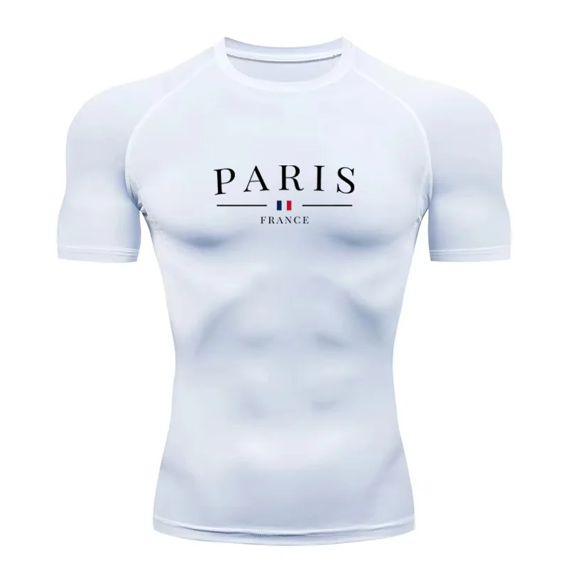 Men's Bodybuilding Sports Tight T-shirt Summer Compression O-Neck T Shirt Gym Fitness Quick Dry Running Tshirt Male Tops RL0252