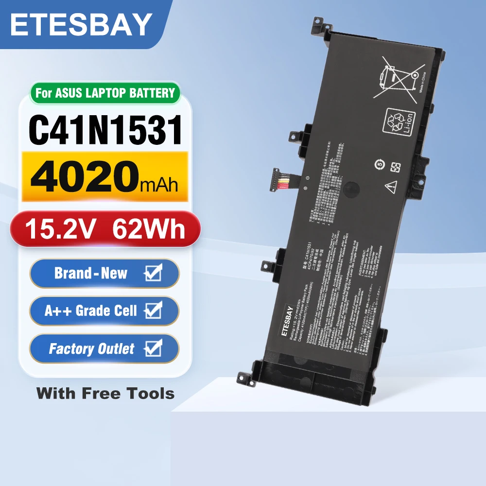 

ETESBAY C41N1531 15.2V 62Wh/4120mAh 4-Cell Laptop Battery For ASUS ROG GL502VS GL502VY GL502VS-1A GL502VY-DS71 Serie